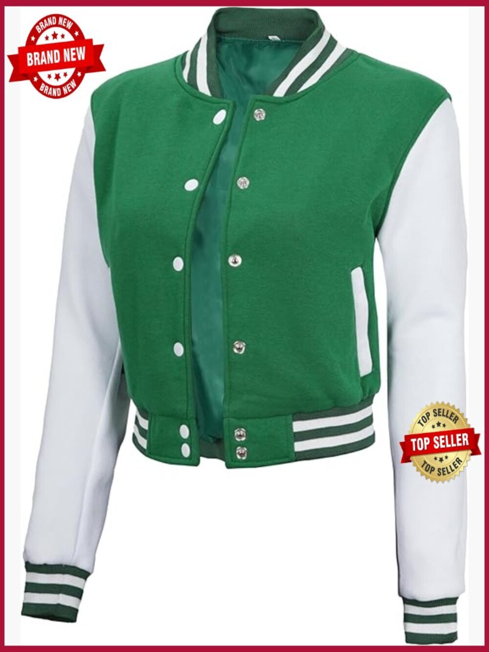 Cropped Varsity Jacket Women Casual Bomber Style Baseball Jacket